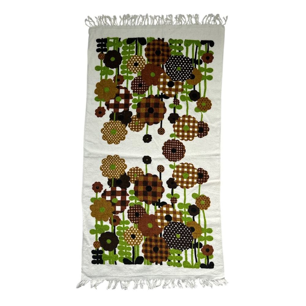 Vintage Royal Terry 100% Cotton Retro Floral Print Towel Set of 2 USA‎